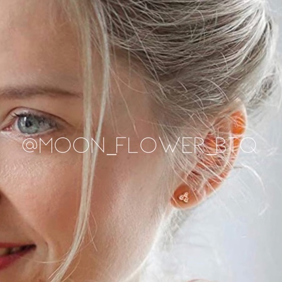 Tiny Rose Gold Triple Ball Dot Flat Back Earrings - Picture 4 of 7